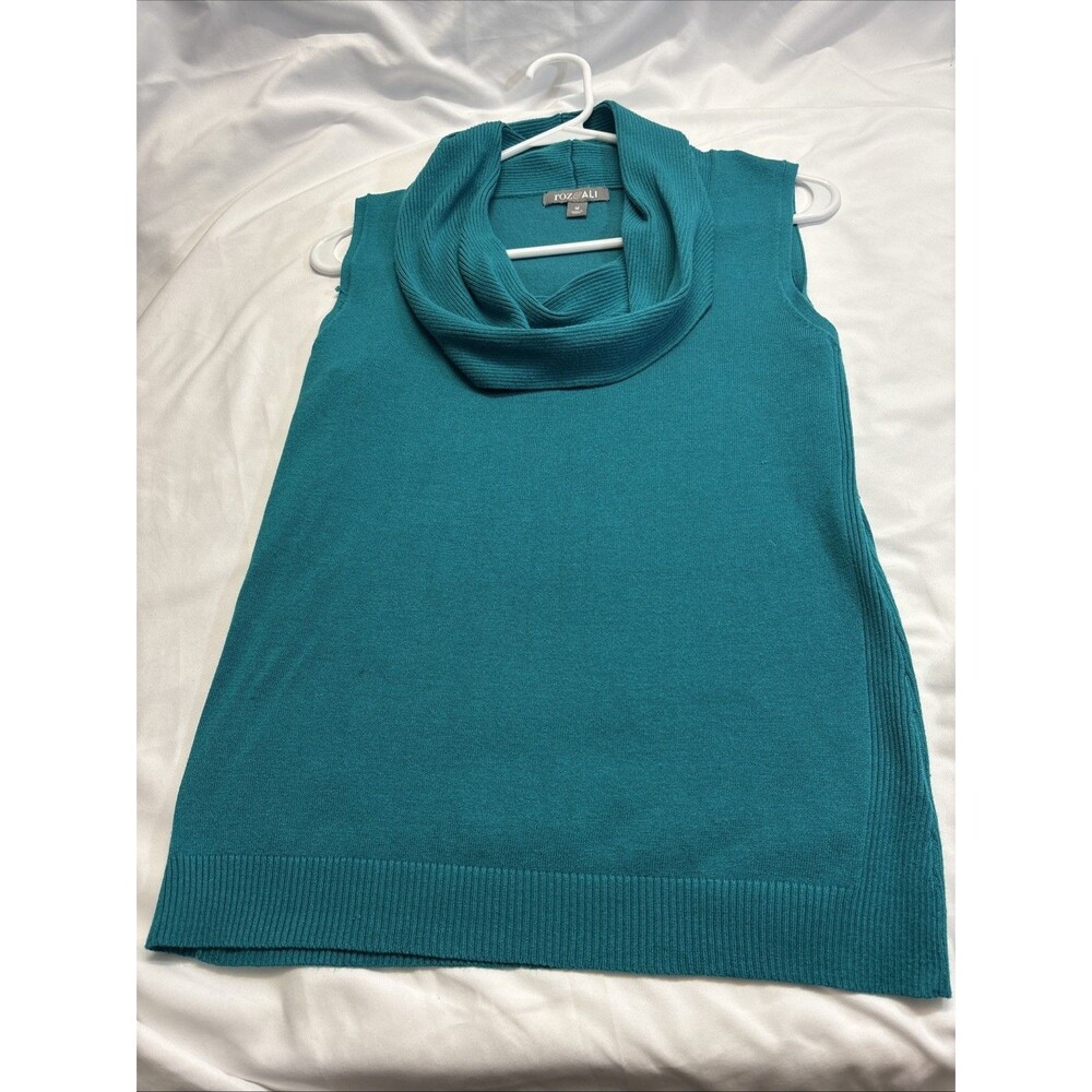 Roz & Ali sleeveless cowl sweater Size medium teal deep blue-green